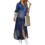 Robe automne casual  manches longues mode surdimensionn femmes chemise bleu