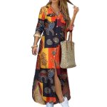Robe automne casual  manches longues mode surdimensionn femmes chemise jaune