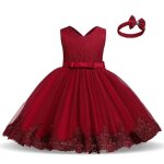 Robe de baptme  gros n?ud pour filles tutu pelucheux rouge
