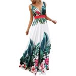 Robe be22b robe boh�me sans manches � bretelles floral feuille imprim� ourlet pliss� fluide d�t� d�contract� ...