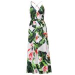 Robe boheme femme bretelles longue floral col v robe ete de plage sans manches confortable - blanc