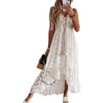 Robe longue femme boheme brode blanche - marque - modle - dos nu - pompons