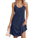 Robe  bretelles femme sans manches mi - longue col rond robe lache ete couleur unie dos nu confortable ...