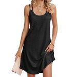 Robe  bretelles femme sans manches mi - longue col rond robe lache ete couleur unie dos nu confortable ...