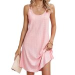 Robe � bretelles femme sans manches mi - longue col rond robe lache ete couleur unie dos nu confortable ...