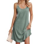 Robe  bretelles femme sans manches mi - longue col rond robe lache ete couleur unie dos nu confortable ...