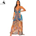 Robe bretelles robe longue imprim� jaune femme