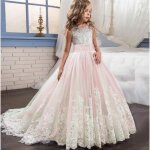 Robe brode en dentelle rouge pour filles rose