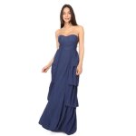 Robe bustier longue - non sp�cifi� - non sp�cifi� - bleu marine - �vas�e - volants