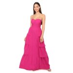 Robe bustier longue et �vas�e � volants. pr�sence de liser�s adh�rents sur le buste. dot�e de coussinets ...