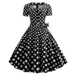 Robe ceremonie femme une ligne vase robe vintage bow prom robe de soire  pois  manches courtes noir ...
