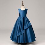 Robe cérémonie fille longue en satin sans manches robe de soirée princesse avec noeud papillon couleur ... Robe cérémonie fille longue en satin sans manches robe de soirée princesse avec noeud papillon couleur ...