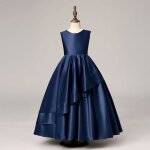 Robe cérémonie fille longue en satin sans manches robe de soirée princesse avec noeud papillon couleur ... Robe cérémonie fille longue en satin sans manches robe de soirée princesse avec noeud papillon couleur ...