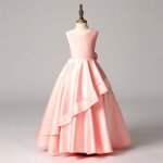 Robe cérémonie fille longue en satin sans manches robe de soirée princesse avec noeud papillon couleur ... Robe cérémonie fille longue en satin sans manches robe de soirée princesse avec noeud papillon couleur ...