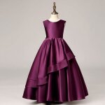 Robe crmonie fille longue en satin sans manches robe de soire princesse avec noeud papillon couleur ...