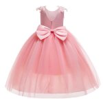 Robe ceremonie fille sans manches longue robe de soire mariage tulle avec noeud papillon - rose