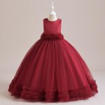 Robe de c�r�monie fille soir�e sans manches robe longue princesse elegant tulle avec ceinture - rouge ...