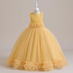 Robe de c�r�monie fille soir�e sans manches robe princesse elegant tulle avec ceinture
