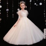 Robe de crmonie fille en tulle manches courtes robe longue princesse de soire couleur unie 1 - 12 ...