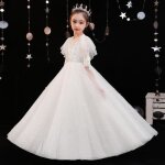 Robe de crmonie fille en tulle manches courtes robe longue princesse de soire couleur unie 1 - 12 ...