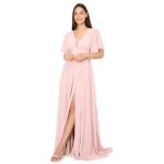 Robe longue portefeuille  manches volantes papillons. dcollet avec empicement en tulle. dos smock ...