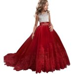 Robes de crmonie princesse fille en dentelle sans manches robe brode longue de soire mariage 5 - ...