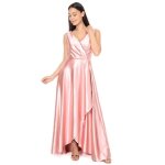 Robe longue satin�e effet portefeuille et tomb�e en cascade. mod�le asym�trique � bretelles larges et ...