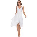 Robe de cocktail femme asymétrique au genou double col - v sans manche en dentelle mousseline de soie ... Robe de cocktail femme asymétrique au genou double col - v sans manche en dentelle mousseline de soie ...