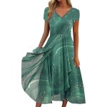 Robe de cocktail femme - promo demoiselle honneur - dentelle mousseline - manche courte - col en v