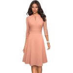 Robe de cocktail femme manches en dentelle robe de soirée mi - longue col rond couleur unie - rose Robe de cocktail femme manches en dentelle robe de soirée mi - longue col rond couleur unie - rose
