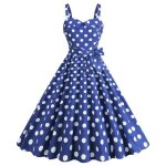 Robe cocktail femme mi - longue  bretelles pois sans manches col en v a - line evase chic et elegante ...