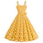 Robe cocktail femme mi - longue � bretelles pois sans manches col en v a - line evas�e chic et elegante ...