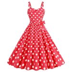 Robe cocktail femme mi - longue  bretelles pois sans manches col en v a - line evase chic et elegante ...