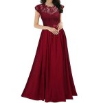 Robe de cocktail femme mousseline de soie robe de soirée longue dentelle col rond couleur unie Robe de cocktail femme mousseline de soie robe de soirée longue dentelle col rond couleur unie