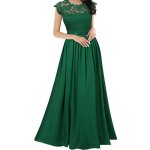 Robe de cocktail femme mousseline de soie robe de soirée longue dentelle col rond couleur unie - vert ... Robe de cocktail femme mousseline de soie robe de soirée longue dentelle col rond couleur unie - vert ...