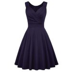 Robe cocktail femme sans manches col v robe de mariage bleu marine chic et elegante