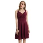 Robe cocktail femme sans manches col v robe de mariage bordeaux chic et elegante