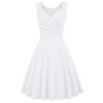 Robe cocktail femme sans manches col v robe de soir�e vintage evas�e mi - longue couleur unie - blanc ...