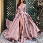 Robe de cocktail longue pour femme - marques de luxe - couleur unie - manches courtes - rose Robe de cocktail longue pour femme - marques de luxe - couleur unie - manches courtes - rose