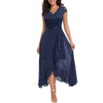 Robe cocktail mariage femme dentelle sans manches robe de soirée longue col v couleur unie Robe cocktail mariage femme dentelle sans manches robe de soirée longue col v couleur unie