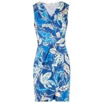 Robe courte marine � imprim� v�g�tal coupe cintr�e col v sans manches