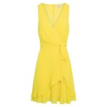 Robe courte - morgan - jaune - coupe portefeuille - sans manches - col v