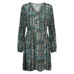 Robe courte only vert - 100% polyester - coupe fluide - manches longues - col v - fermeture boutons