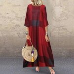 Robe décontractée À manches longues pour femmes À carreaux vintage parti longues rouge Robe décontractée À manches longues pour femmes À carreaux vintage parti longues rouge