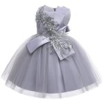 Robe demoiselle dhonneur fille broderie sans manches anniversaire 4 - 12 ans - gris