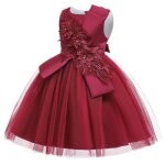 Robe demoiselle dhonneur fille broderie sans manches anniversaire 4 - 12 ans - rouge