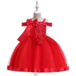 Robe demoiselle enfant fille loose ptales noeud papillon au dos fleur robe crmonie 5 - 14 ans - rouge ...