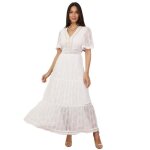 Robe en dentelle - marque inconnue - broderie et sequins - beige