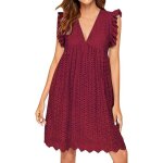 Robe dt femme - dentelle ajoure - couleur unie - poches - lie de vin - blanc - femme - adulte