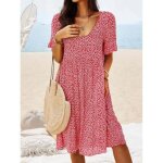 Robe dt pour femmes vintage imprim boho dcontracte taille lastique style bohme rouge